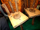 2 Antique Hand Carved 3 Leg Chairs - Stools Thick Solid Wood Very Heavy Duty