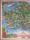 1978 Oahu Hawaii United Airlines Pictorial Cartoon Map Poster Kim Forrest Archar