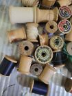 Vintage Lot 44 Old Wooden Sewing Thread Spools  Some Empty  Some With Thread  2 