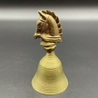 Horse Head Hand Bell Vtg 1970s Solid Brass Stallion Mcm Ribbed Bell Equestrian