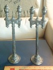 1986 Michael Ricker Pewter 2 Lamp Post Sculptures Signed 11 1 2  Tall Match Pair