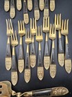 Vintage 50-pc Siam Thailand Buddha Brass Teak Flatware Set