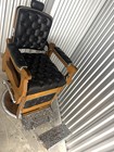 Ernest Koken Antique Black Tufted Leather Barber Chair Headrest Hydraulic Base