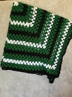 Afghan Green White Black Hand-crocheted Throw Blanket Approx  82  X 82 