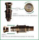 Vintage Brass Telescope Top Wood Walking Stick Cane Compass Antique Gift Parents