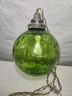 Vtg Mid-century Green Dimpled Swag Lamp Hanging Decorative Metal Pattern Rare 