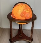 Illuminated 16  Replogle Heirloom World Globe With Rolling Wood Floor  Vintage