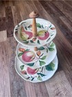 Vintage Mcm Italian Hand Painted 3 Tier Ceramic Serving Stand 12  Farmhouse Deco