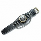 Vintage Skull Leather Watch W  Flip Cover   Chain     Steampunk Wristband
