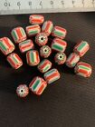 20 Vintage Indian Glass Trade Beads  -   b1025   Fancy Chevron 10mm Lot