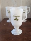 Set Of 4 Vintage Ireland Shamrock Footed Pedestal Milk Glass Irish Coffee Mugs 