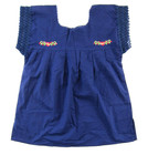 New Vtg Handmade Mexican 100  Cotton Blue Floral Embroidered Peasant Blouse L