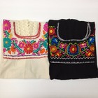 New Puebla Mexican Hippie Peasant Vintage Embroidered Artisan Blouse Top