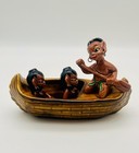 Vintage Gilner Happy Cannibal Island Hawaiian Canoe Boy With Two Girls