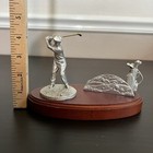 Vintage Golfer Business Card Holder Pewter Wood Office Golf Library W T Wilson