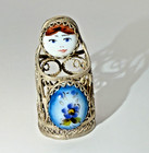 Rare Vtg Russian Matryoshka Doll Thimble Rostov Finift Silver Toned Filagree