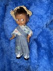 Knickerbocker Vtg Celluloid Rattle Boy 6    Doll In Straw Hat Overalls Black