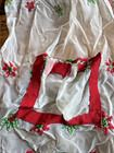 Vintage Half Apron Embroidered Holly Christmas Trim White Organza Handmade