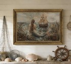 Vintage Mermaid Canvas Wall Art  Framed Nautical Ship Painting Picture Poster   