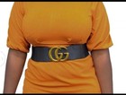 Women s Fashion  3 wide Elastic  Faux Leather  Cinch Waist Belt Gold Buckle