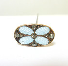 Antique Hatpin White Enamel Oval Rhinestone Accents