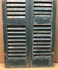 Antique Pair Wood Louvered Peak Top Shabby Green Shutters 12x47 Vtg Old 684-26b