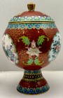 Early Chinese Cloisonne Enamel Floral Compote Lidded Vase Jar Box Pedestal
