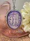 3 Muses White Purple Cameo Large Silver Locket Necklace Photos Lady Victorian