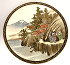 Set Of 4 Antique Japanese Satsuma Demitasse Cups   Saucers Mt Fuji Hand Painted