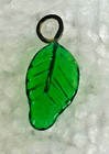 4 Vintage Tiny Miniature Green Leaf Bead Glass Charms 3 8  Long