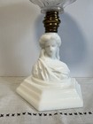 Eapg Atterbury Lady Liberty Lamp With Clear Font   Connector- Milk Glass Base