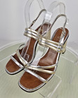 Vintage V i s  Made In Italy Metallic Strappy Sandals Gold Silver Block Heel 37