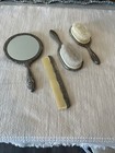 Vintage Vanity Set  Silver Plate Hand Mirror 2 Brushes   Comb  4 Pc  Set