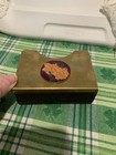       vintage Brass Letter Holder Enamel Floral Daffodil Design Desk Organizer