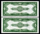 Consecutive Pair 1923  1 Large Size Crisp Au  unc Silver Certificates 