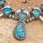 1970s Native American Navajo Sterling Turquoise Squash Blossom Necklace No Naja