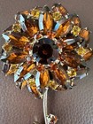 Vintage Rhinestone Flower Brooch Long Stem Pin - Large