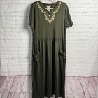 Vintage Deadstock White Stag Dark Green Embroidered Maxi Dress Size Xl