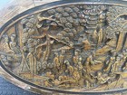 Vtg Oval Oriental Asian Heavily Hand Carved Wood Art Panel 48    X 19    Woodworker