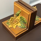 Vintage Roseville Bookends Usa Pottery 12 Lily 1940s Brown Floral Yellow