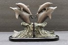 Bronze Dolphins Splashing In The Waves Bookends Pair Vintage Bey-berk 8  