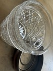 Vtg Cut Glass Powder Jar Art Deco Vanity Trinket Box Metal Lid Dressing Table