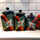 Talavera Canister Set Of 3   Hand-painted Mexican Pottery Jars Sunflower   Lily