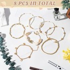 Shell Ankle Bracelet Set - 8pcs White Gold Beaded Stretch Braceletst For Women  