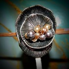 Vintage Mid Century Sterling Silver Tahitian Pearls Pearl Flower Brooch Pin