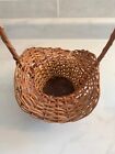 Vintage Small Brown Woven Wicker Basket W Tall Handle   Curved Sides - Easter