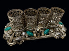 Vintage Vanity Fancy Green Faux Stones Rhinestones 4 Lipstick Tube Marked Sf