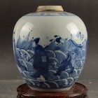 Chinese Collectable Art Hand Blue White Porcelain Figure Jar