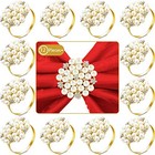  Pcs Gold Napkin Rings Pearls And Flower Napkin Buckles Rhinestone Bling 12