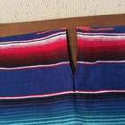 Mexican Sarape Poncho Center Neck Slit Woven Wool Colorful Stripe Fringed